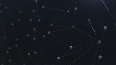 3d illustration. Background with bubbles or dew drops of water on the web. Geometric abstraction. Blue blurred backgroundの写真素材