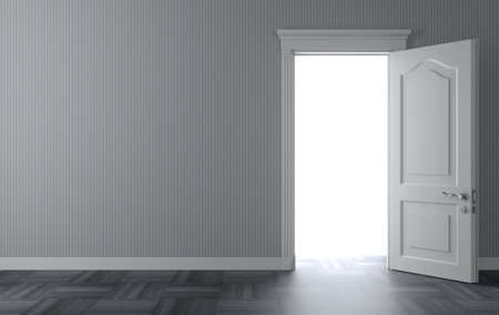 Open classic white door on the wallの写真素材