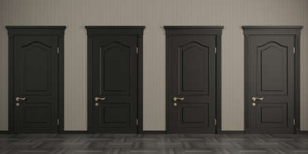 Four black doors on the wallの写真素材
