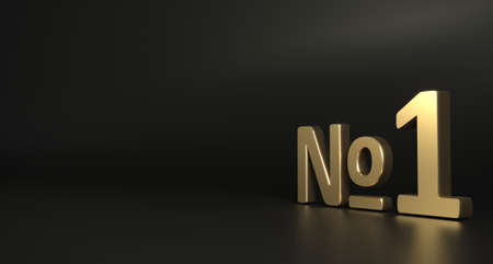 3d illustration. Golden 3d number one sign dark background