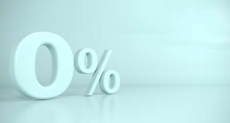 3d illustration. Golden 3d sign zero percent blue background