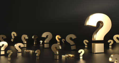 3d illustration. Concept background. Many question marks are big and small. Science and education