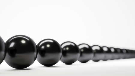 3d illustration. A row of black balls. Depth of field. Abstract compositionの写真素材