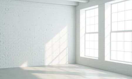 3d illustration. Loft room or studio with large windows. Modern interior.