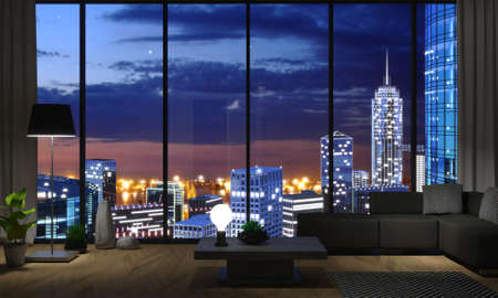 View from skyscraper to the night metropolisの写真素材