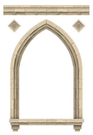Stone beige antique gothic castle or temple archのイラスト素材