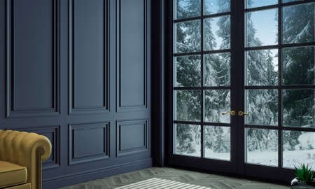 Classic wall of dark wood panels interiorの写真素材