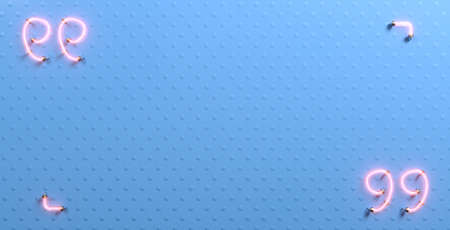 Quotation mark on the blue plastic wallの写真素材