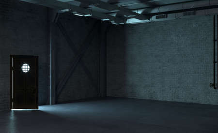 3d illustration. Background wallpaper concrete maze concept. Inner hopper or tunnel. Industrial construction, metro or secret laboratory.の写真素材