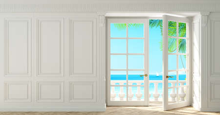 Classic wall of white wood panels interior