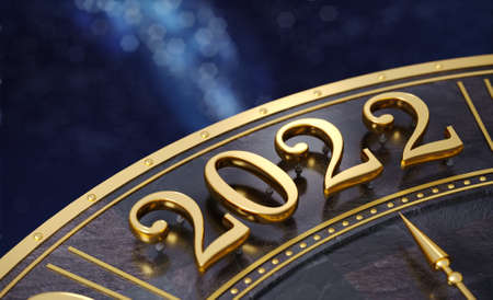 Golden number 2022 close up background postcard