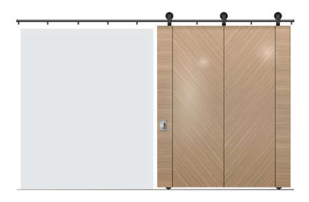 Sliding door wardrobe or dressing room, changing rooms, shop with a wood texture in vector graphicsのイラスト素材