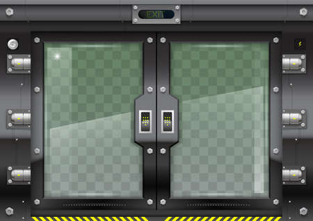 Sliding metal Reservation gateway with sliding doors or gates, exit portal spacecraft or submarine.のイラスト素材