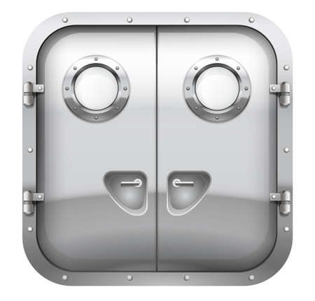 Sliding metal Reservation gateway with sliding doors or gates, exit portal spacecraft or submarine.の写真素材