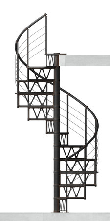 3d illustration. Spiral metal staircase in the loft style. Concrete wall on white backgroundの写真素材