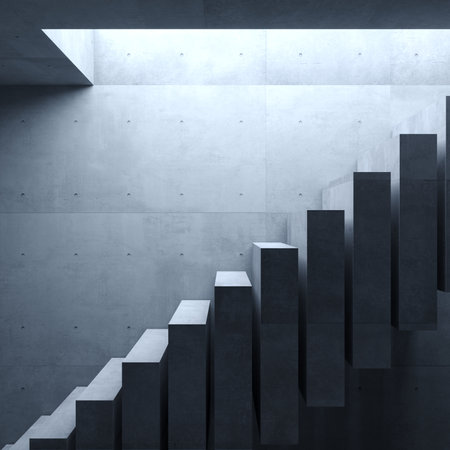 3d illustration. Concept concrete staircase exit dark tunnel. basement wall. Dungeonの写真素材