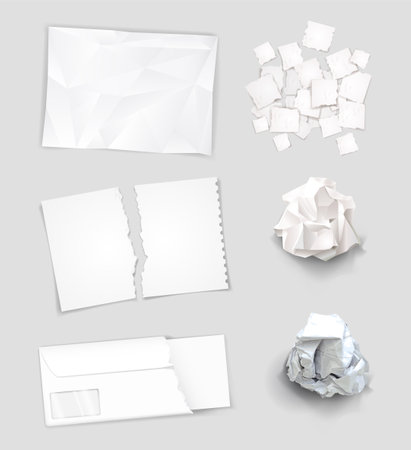 Set of different crumpled and torn sheets of paperのイラスト素材