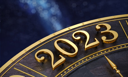 Golden number 2023 close up background postcardの写真素材