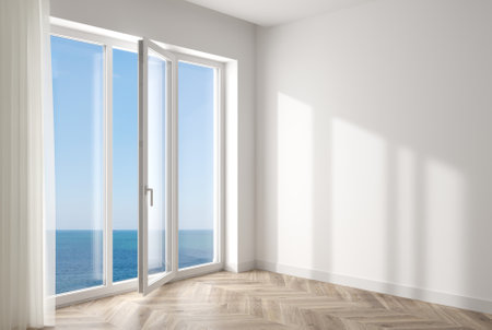 White plastic window and door in the new roomの写真素材