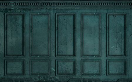 Classic wall of old stucco panels blue paintの写真素材