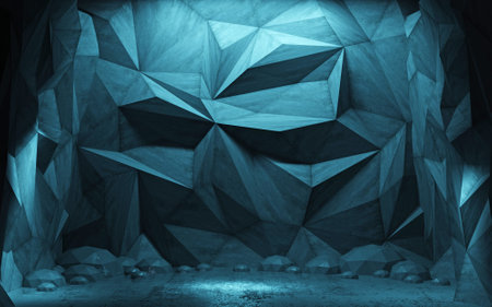 Ice cave tunnel polygonal blue background glacierの写真素材