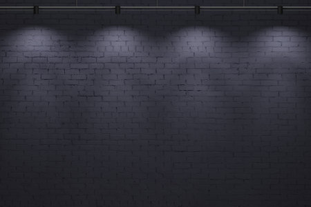 Dark old brick wall background with lampsの写真素材