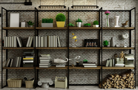 Mockup empty wall background loft for paintingの写真素材