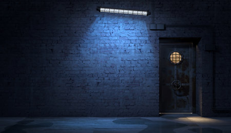 Brick wall of a street facade at night