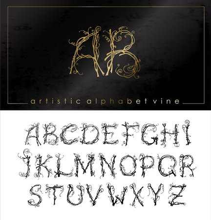 Artistic alphabet font from stylized vine letterのイラスト素材