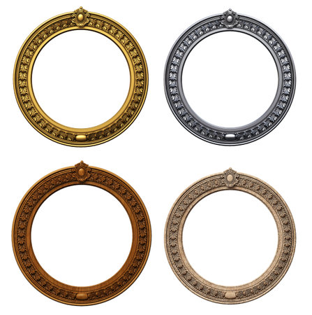 Set of round classical baroque carved framesの写真素材
