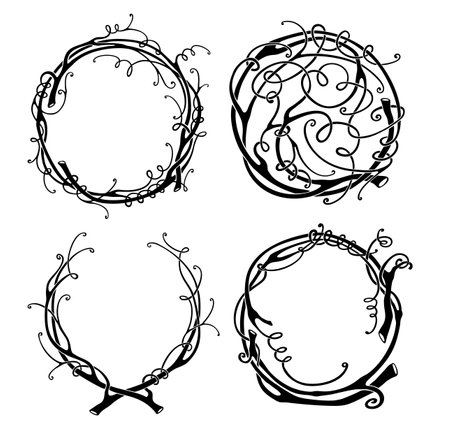 Set of circular floral ornaments wreath nestのイラスト素材