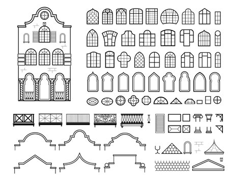 Bundle with a set of facade elements of a classical buildingのイラスト素材