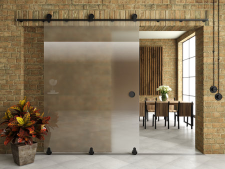 Modern sliding glass door in the roomの写真素材