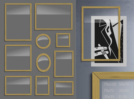 Set of wooden frames for posters pictures with transparencyの写真素材