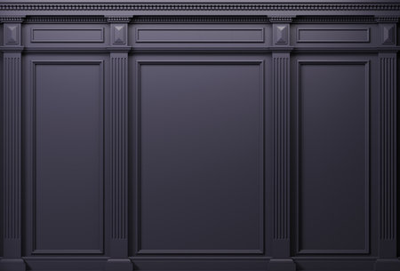 3d illustration. Classic cabinet wall of dark wood panels. Joinery in the interior. background.の写真素材