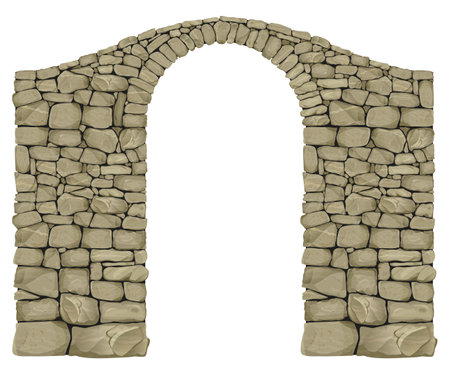 Vector realistic mountain stone arched vintage boulder bridge. Retaining wall or fenceのイラスト素材