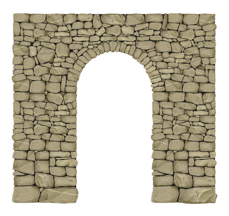Arch in the wall of beige cut stone and travertine marble for a window or door in the classic styleのイラスト素材