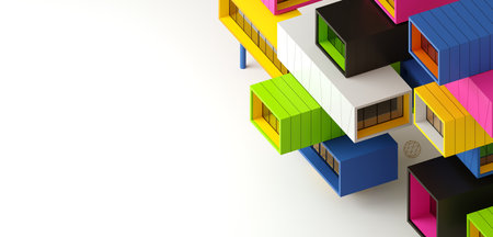 3d illustration. concept background banner. container houses. modular architectureの写真素材