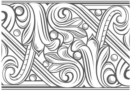 vector graphics. Texture of classic vintage ornamental stripe engraving template. Blaslet tattoo template, ribbons, vignettesのイラスト素材