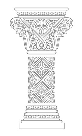 vector templates. Capital of a medieval cathedral Gothic column. Engraving or tattoo elementのイラスト素材