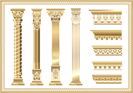 Contour coloring of classical columns. Set of patterns in vector graphicsのイラスト素材