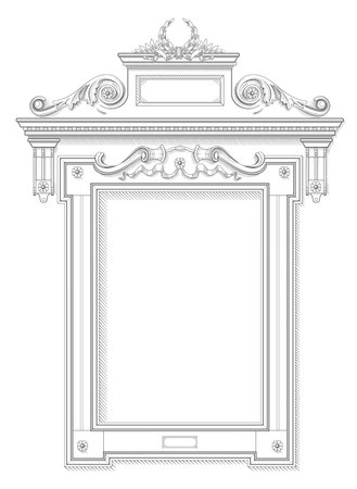 Classical vector window frame facade wall in the technique of engravingのイラスト素材