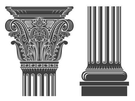 vector templates. Capital of a medieval cathedral corinthian column. Engraving or tattoo elementのイラスト素材