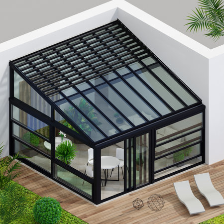 Automatic black sliding doors sea villa patio facade mockupの写真素材