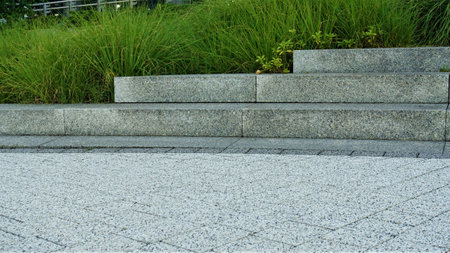 Granite terraces of a flower bed in the parkの写真素材