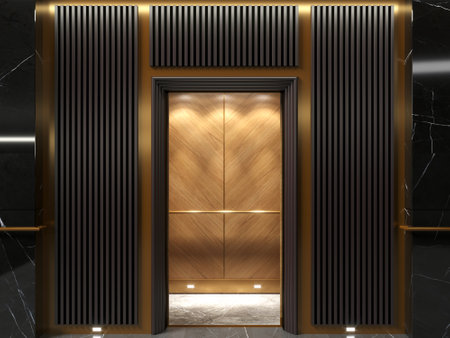 Modern elevator doors in art deco lobbyの写真素材