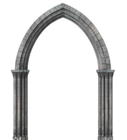Abandoned arch castle with a large gothic window or cryptの写真素材