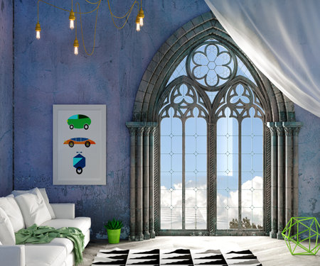 Royal room with a gothic window in a castleの写真素材