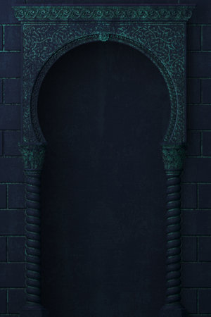 Eastern ancient Arab arch night the mosaic at nightの写真素材