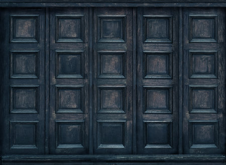 Classic wall with vintage dark blue wood panelsの写真素材